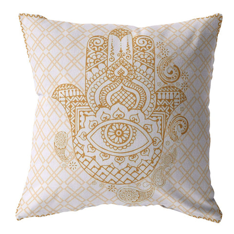 16��� Gold White Hamsa Suede Zippered Throw Pillow