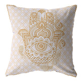 18��� Gold White Hamsa Suede Zippered Throw Pillow
