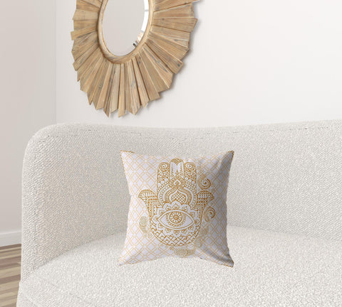 18��� Gold White Hamsa Suede Zippered Throw Pillow
