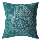 18��� Teal White Hamsa Suede Zippered Throw Pillow