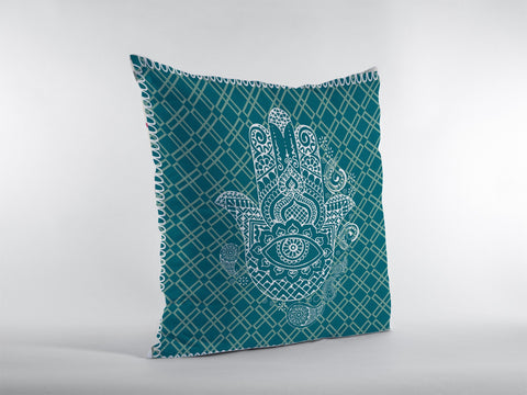 18��� Teal White Hamsa Suede Zippered Throw Pillow