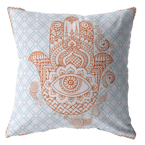 16��� Blue Orange Hamsa Suede Zippered Throw Pillow