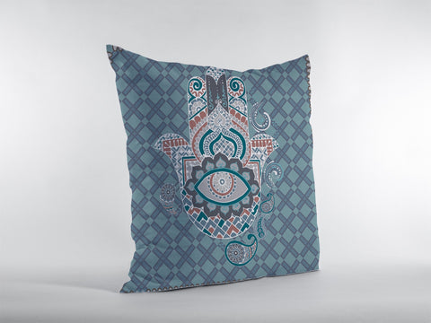 18��� Slate Blue Hamsa Suede Zippered Throw Pillow