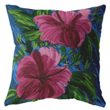18��� Pink Blue Hibiscus Zippered Suede Throw Pillow