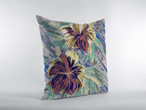 18��� Terracotta Hibiscus Zippered Suede Throw Pillow