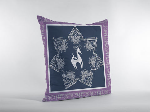 16��� Navy Purple Horse Zippered Suede Throw Pillow