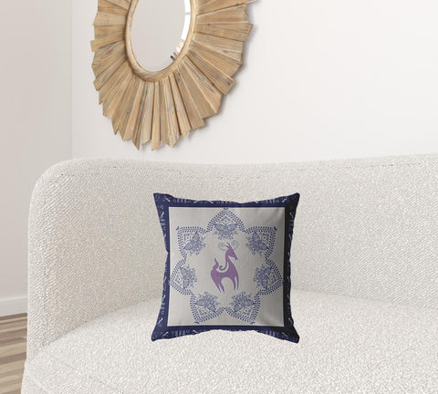 18��� Gray Purple Horse Zippered Suede Throw Pillow