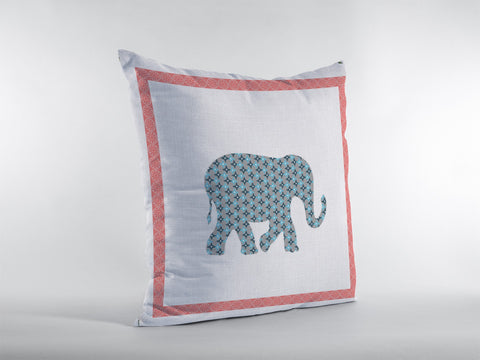 16��� Blue Pink Elephant Zippered Suede Throw Pillow