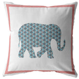18��� Blue Pink Elephant Zippered Suede Throw Pillow