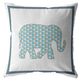 16��� Blue White Elephant Zippered Suede Throw Pillow