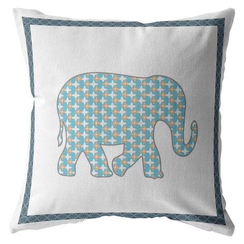 16��� Blue White Elephant Zippered Suede Throw Pillow
