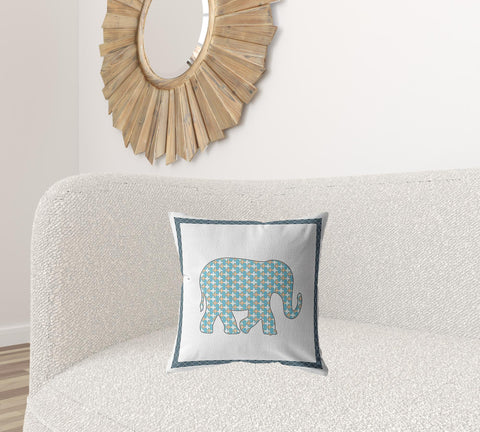 18��� Blue White Elephant Zippered Suede Throw Pillow