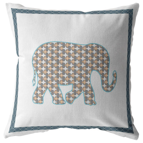 16��� Gold White Elephant Zippered Suede Throw Pillow