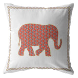 16��� Orange White Elephant Zippered Suede Throw Pillow