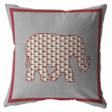 16��� Red Gray Elephant Zippered Suede Throw Pillow