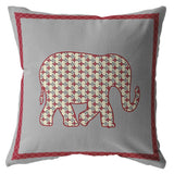 18��� Red Gray Elephant Zippered Suede Throw Pillow