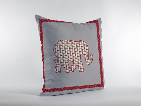 18��� Red Gray Elephant Zippered Suede Throw Pillow