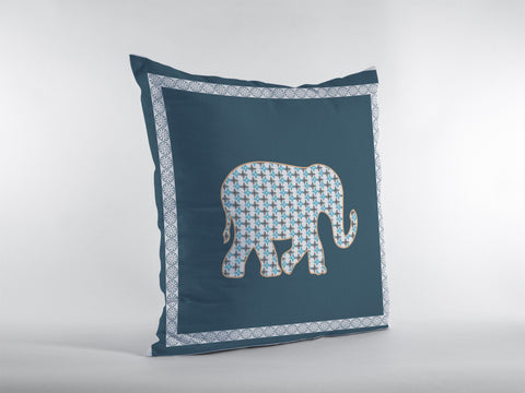 16��� Spruce Blue Elephant Zippered Suede Throw Pillow