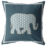 18��� Spruce Blue Elephant Zippered Suede Throw Pillow