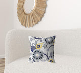 18��� Navy White Floral Suede Zippered Throw Pillow