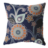 16��� Indigo Orange Floral Suede Zippered Throw Pillow