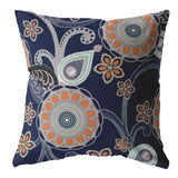18��� Indigo Orange Floral Suede Zippered Throw Pillow
