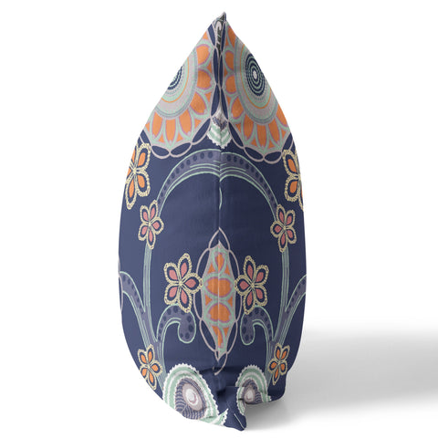 18��� Indigo Orange Floral Suede Zippered Throw Pillow