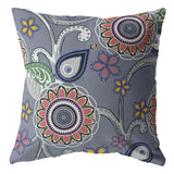 18��� Gray Pink Floral Suede Zippered Throw Pillow