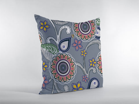 18��� Gray Pink Floral Suede Zippered Throw Pillow