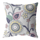 18��� White Yellow Floral Suede Zippered Throw Pillow