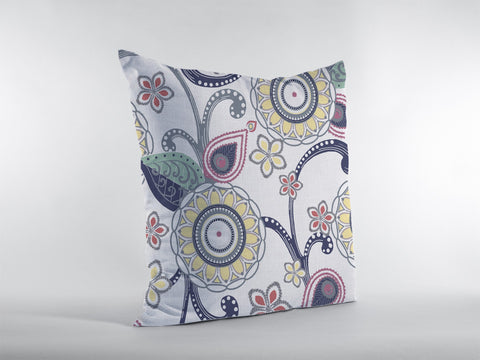 18��� White Yellow Floral Suede Zippered Throw Pillow