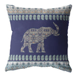 16��� Navy Ornate Elephant Zippered Suede Throw Pillow