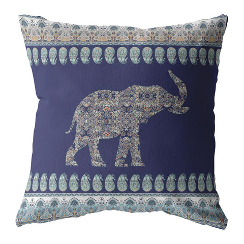 16��� Navy Ornate Elephant Zippered Suede Throw Pillow