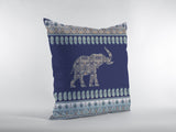16��� Navy Ornate Elephant Zippered Suede Throw Pillow