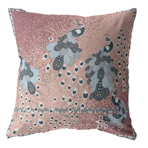16��� Dusty Pink Boho Bird Zippered Suede Throw Pillow