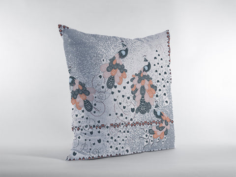 16��� Gray Black Boho Bird Zippered Suede Throw Pillow