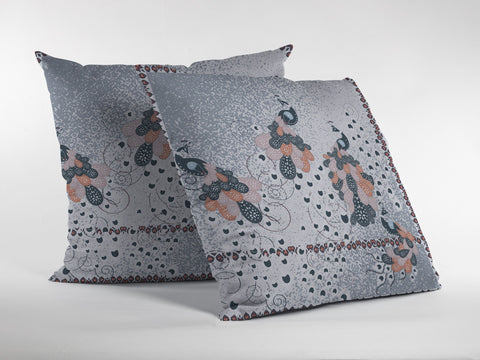 18��� Gray Black Boho Bird Zippered Suede Throw Pillow