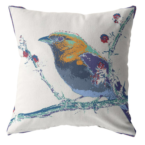 16��� Blue White Robin Zippered Suede Throw Pillow