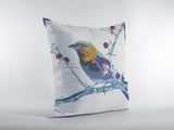 18��� Blue White Robin Zippered Suede Throw Pillow