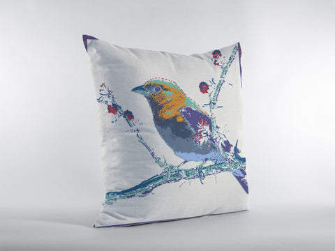 18��� Blue White Robin Zippered Suede Throw Pillow
