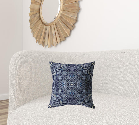 18��� Indigo Boho Ornate Zippered Suede Throw Pillow