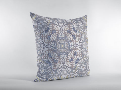 16��� Yellow Gray Boho Ornate Zippered Suede Throw Pillow