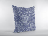 16��� Indigo White Boho Ornate Zippered Suede Throw Pillow