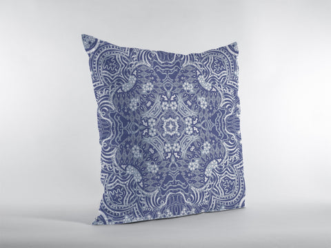16��� Indigo White Boho Ornate Zippered Suede Throw Pillow