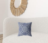 16��� Indigo White Boho Ornate Zippered Suede Throw Pillow