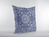 18��� Indigo White Boho Ornate Zippered Suede Throw Pillow