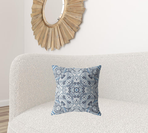 18��� Light Blue Boho Ornate Zippered Suede Throw Pillow