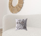 16��� Gray White Wildflower Zippered Suede Throw Pillow