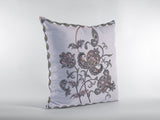 18��� Gray White Wildflower Zippered Suede Throw Pillow