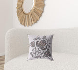 18��� Gray White Wildflower Zippered Suede Throw Pillow